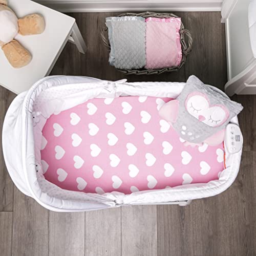Image of 2-Pack Bassinet Sheets - 100% Cotton Jersey Knit Hearts and Dots Bassinet Mattress Pad Fitted Sheets for Baby Girl; Compatible with Bassinet Bedside Co-Sleeper Lounger Brands; Oval Rectangle Mattress