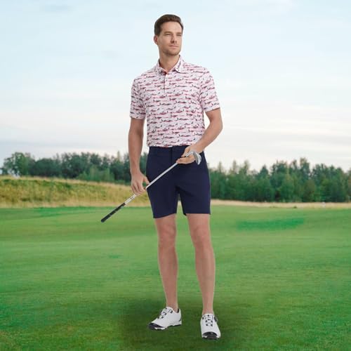 Image of M MAELREG Mens Golf Shirt Short Sleeve Dry Fit Print Moisture Wicking Performance Patterns Collared Polo Shirt