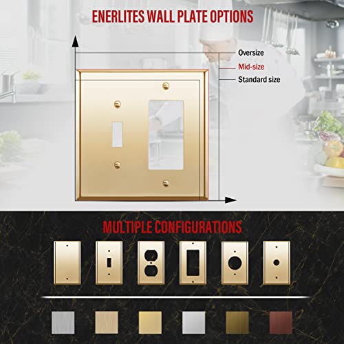 Image of ENERLITES Combination Toggle Switch and Decorator Receptacle Metal Wall Plate, Stainless Steel 201 Outlet Cover, Corrosion-Resistant, Mid-Size 2-Gang 4.88 inch x 4.92 inch, 771131M-PB, Polished Brass
