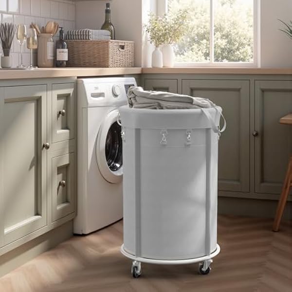 Kosze na pranie 150L z kółkami Duże zbieraki na pranie z metalową ramą i wodoszczelnym workiem na pranie Laundry Baskets wózek na pranie do pralni sypialni łazienki szary