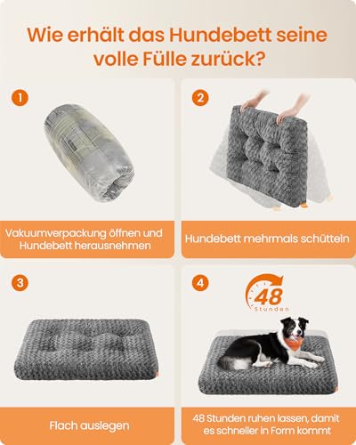 Feandrea Hundebett, Hundekissen XL, für große Hunde, Flauschige Hundematte, Plüsch, 110 x 73 cm, weiche Polsterung, waschbar, rutschfest, schiefergrau PGW293GN01