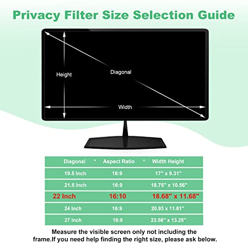 Dejimax 22 Inch Computer Privacy Screen Filter Hanging, For 16:10 Widescreen Monitor Privacy Shield Screen Protector Anti Glare And Blue Light #TOP2