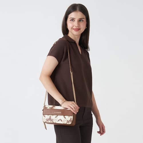 Image of Caprese Shibori Medium Sling Bag for Women with Adjustable & Detachable Strap | Printed Faux Leather Shoulder Bag with Multi-Compartments | Zipper & Magnetic Button | Detachable Charm