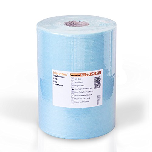 klenatex® Wischtücher Putztücher Wischtuchrolle Vorrein Pro, reissfest, 385 Blatt, 150 Meter, 7015R3/7025R3 (Blau) Cover