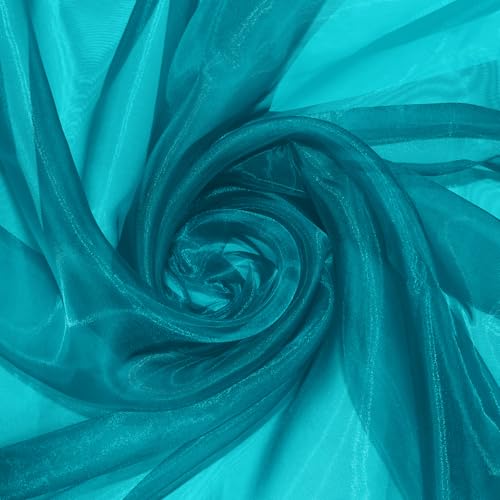P Pothuiny Sheer Organza Fabric by The Yard, 3 Yards x 60 Inch Wide Bridal Teal Organza Tulle Fabric Roll Shiny Gauze Fashion Dress Sewing Craft for Wedding Party Decorations Backdrop