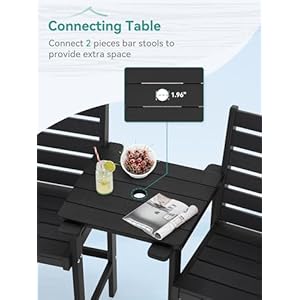 Tall Adirondack Chair Set of 2 with Connecting Tray HDPE Weather Resistant Patio Bar Stools Heavy Duty Bar Height Adirondack Chairs with Footrest 26 H Balcony Chair for DeckBlack