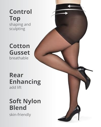Image of MeMoi Control Top Crystal Pantyhose for Women, Breathable Sheer Tights, Control Top Sheer Stockings, Comfortable Panty Hose