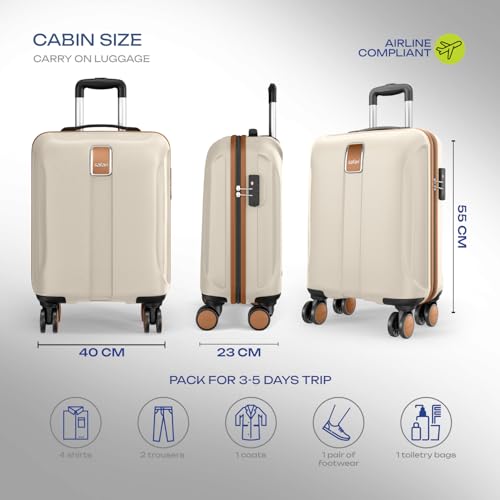 Image of Safari Thorium Royale 8 Wheels 55cm Cabin Trolley Bag Hard Case Carry-on Polycarbonate Luggage, TSA Lock, Wet Pouch Organized Interior, Suitcase for Travel, Trolley Bags for Travel, Vanilla Tan