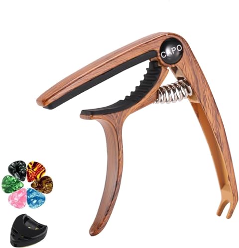 【Amazon限定ブランド】 ギター カポタスト ワンタッチ ギター カポ アコギカポ エレキギター カポタスト エレキギター フォークギターウクレレ用 亜鉛合金 (木目カラー)