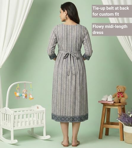 Image of DUMMY SHAPE Pregnancy Dresses for Women Cotton | Floral Anarkali Flare Kurta with Dual Nursing Zippers | Pregnancy & Breastfeeding | Feeding Kurtis | Baby Shower | Gifts for Pregnant Woman