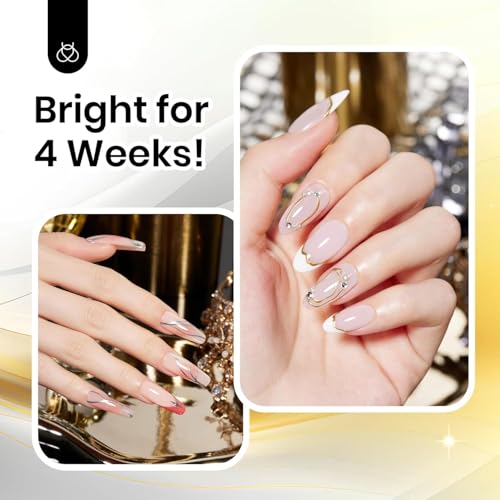 Gelab cosmetics LLC Beetles Metallic Gel Nail Polish Liner Set Silver Bronze Gold 2pcs Gel Liner Nail Art Chrome 3D High-Gloss Effect for Nail Paint Design with Thin Brush DIY French Manicure Curing Requires at Home