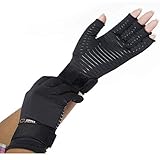 Copper Compression Arthritis Glove with Adjustable Strap - Black- Large/X-Large