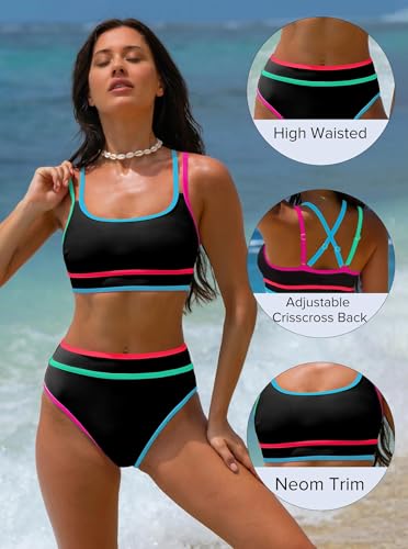 Image of popvil Women's High Waisted Bikini Sets 2026 Neon 2 Piece Swimsuit
