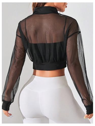 Verdusa Women's Mesh Sheer Crop Athletic Jackets Lightweight Long Sleeve Zip Up Jacket Outwear2