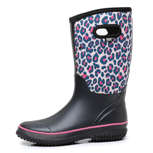 Image of WTW Womens Mid Calf Rain Boots - Waterproof Insulated Neoprene Rubber Boots Mud Outdoor Hunting Garden Boots