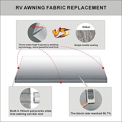 Dulepax Rv Awning Fabric Replacement(16.2Ft Fabric) Heavy Duty 14Oz Vinyl Fabric -Camper Awning Replacement Universal Replacement Rv Awnings For All Awning Brands-Senior Fade Grey #TOP3