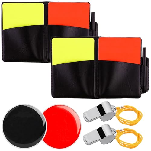 Tkxjry Kit de Tarjetas Arbitro, Kit Arbitro Futbol, con 2 * Tarjeta de árbitro, 2 * Silbato de Metal con Cordón,1 * Monedas de votación, para Fútbol Baloncesto Deportivos Juegos