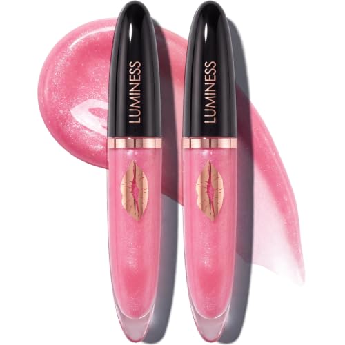 LUMINESS Hot Kiss GENTLE Lip Gloss Plumper | Hydrating Lip Plumper &amp; Lip Booster for Fuller-Looking Lips, High Shine Lip Gloss w/Buildable Lip Stain Color, Cruelty-Free (04 Natural Rose - 2PCK)