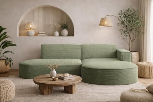 Kaiser Möbel - Ecksofa mit Wohnlandschaft, Eckcouch L-Form, Sofa 3-sitzer, Polstersofa, Bequemes Couch mit Ottomane für Wohnzimmer, Relaxsofa, Stilvolles Cord Sofa, Modena Studio, Hellgrün, Rechts Kaiser Möbel - Ecksofa mit Wohnlandschaft, Eckcouch L-Form, Sofa 3-sitzer, Polstersofa, Bequemes Couch mit Ottomane für Wohnzimmer, Relaxsofa, Stilvolles Cord Sofa, Modena Studio, Hellgrün, Rechts