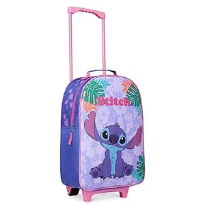 Disney Kids Suitcase – Foldable Trolley Bag 47 x 30cm, 2 Wheels Extendable Handle – Kids Gifts (Blue Stitch)