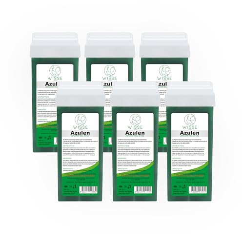 Wisse Make Up Roll on Wax Cartridge for Hair Removal, Hair Removal Roll-On, Wax Cartridge Roller for Legs and Arms, Depilatory Wax, Set of 6 Refill x 100ml (Azulen)