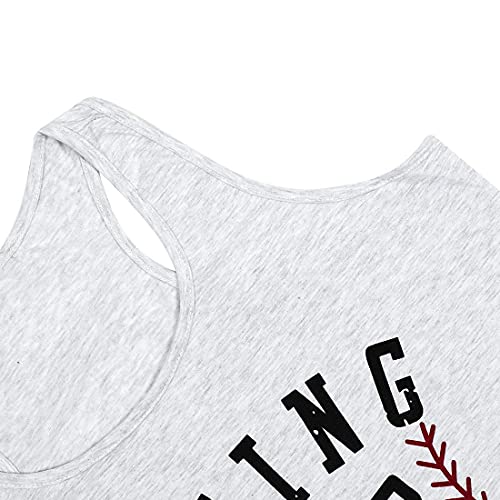 Swing For The Fences Racerback Tank Top Baseball Graphic Printed Tee Women Summer Sleeveless Casual Shirt Size M (Light Grey) #TOP4