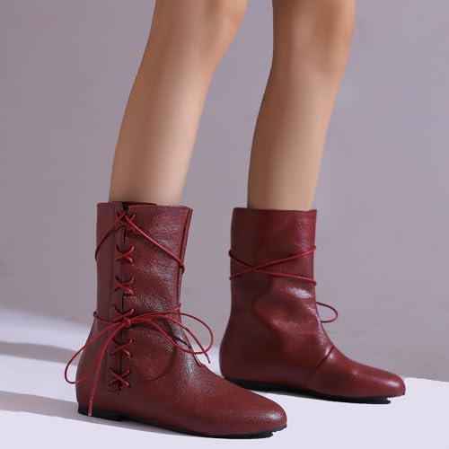 Women's Lace up Mid Calf Boots with Flat Heel3