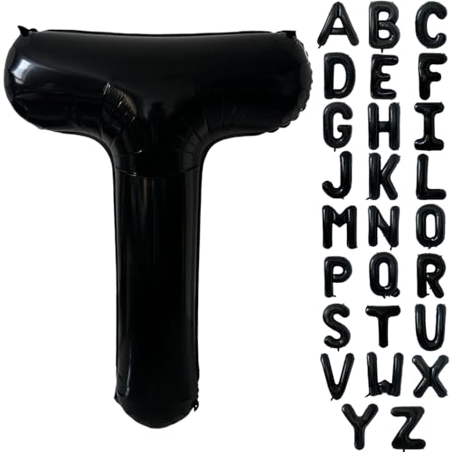 Schwarz Alphabet Ballon Große Mylar Folie Helium Brief Luftballons 40 Zoll Schwarz Luftballons Alphabet Buchstaben für Geburtstag Brautdusche Jubiläumsdekorationen(Letter T)