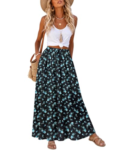MOLERANI Women's Summer Maxi Skirt A-Line High Waist with Pockets,SSF,XL