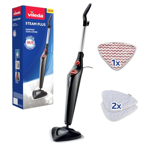 Vileda Steam PLUS, Mopa a Vapor, Limpiador a Vapor para Limpieza Higiénica, Elimina hasta 99,9% de Bacterias, Ideal para Alfombras y Moquetas, Todo Tipo de Suelos, sin Utilizar Productos Químicos