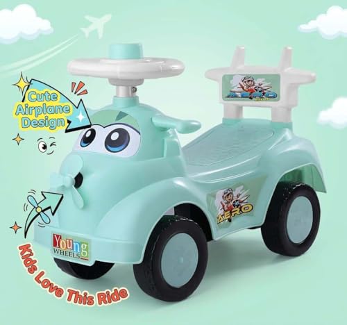 Image of Kids Ride On Olive Green Car for Toddlers with Steering Wheel & Backrest | Foot to Floor Baby Push Car | Indoor Outdoor | Strong Wheels & Comfortable Seat | Racing Design for Boys & Girls (1-3 Years)
