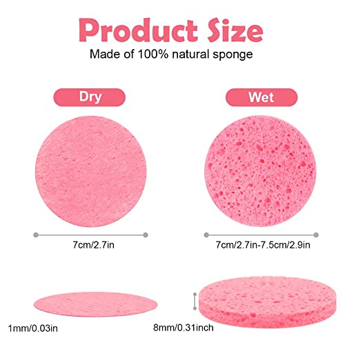 AUAUY 20Pz Esponjas faciales comprimidas, Esponjas Desmaquillantes de Celulosa, Redonda Desmaquillante Belleza Esponja, perfecta para Spa Facial, Exfoliante, Eliminación de Maquillaje (Rosado) - imagen 2