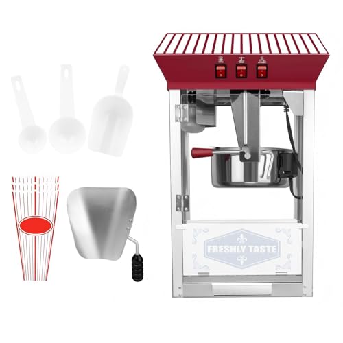 Image of Commercial Popcorn Maker Machine,12 Ounce Kettle Stainless Steel Commercial Popcorn Machine with Tempered Glass,Warming Deck, 800W Countertop Popcorn Popper for Parties LT Red