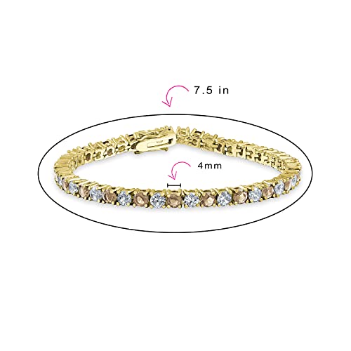 Bling Jewelry Alternating Simulated Brown Smoke Topaz Round Cubic Zirconia 12.00 Ct 4 Prong Basket Set Solitaire Aaa Cz Tennis Bracelet For Women Prom Bride 14K Gold Plated 7.5 Inch #TOP2