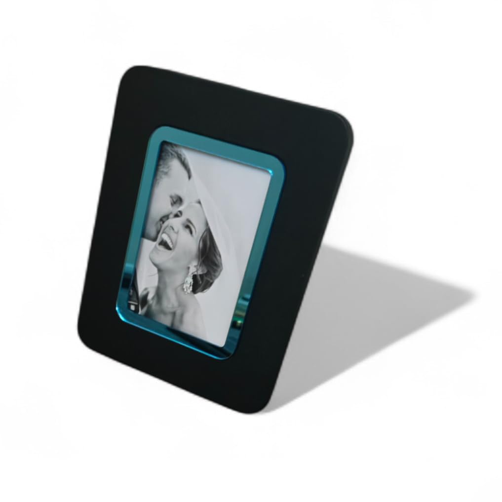 Oggettando Schreibtisch-Set aus schwarzem Kunstleder, 3 in 1, ineinandergreifender Organizer, Stiftehalter, Kartenhalter, Tischrahmen, Schreibtischunterlage – Büro Zuhause (hellblaues Acryl)