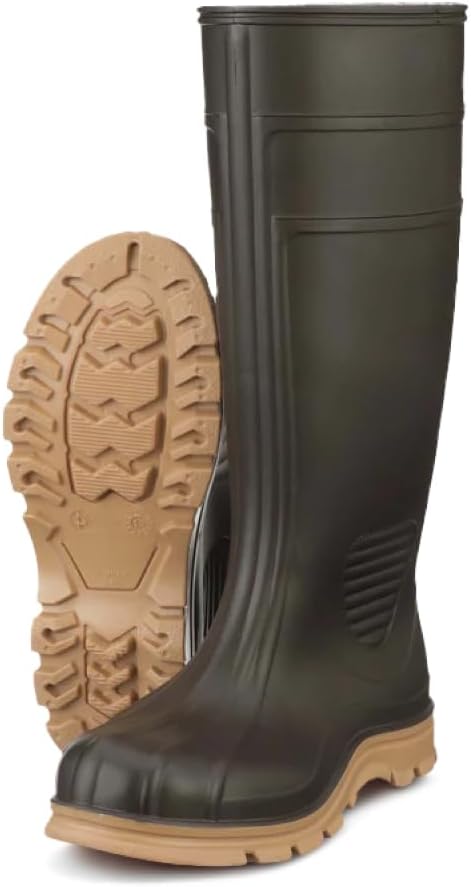 Heartland Barnyard 15” Agricultural Waterproof Work Boots for Men and Women - Lightweight PVC Boots with Comfort Footbed & Self-Cleaning Traction Outsole, Brown - 4 Men / 6 Women