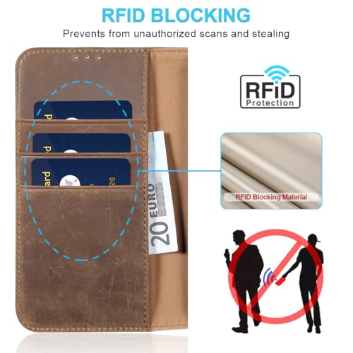 Étui portefeuille iPhone 11 Lensun marron rétro en cuir véritable - 2