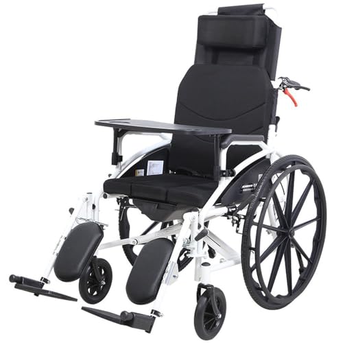 Wheelchair for Adults Lightweight Foldable, High Back Travel Wheelchair Can Lie Flat, Transport Wheelchair for The Elderly, Disabled and People with Reduced Mobility