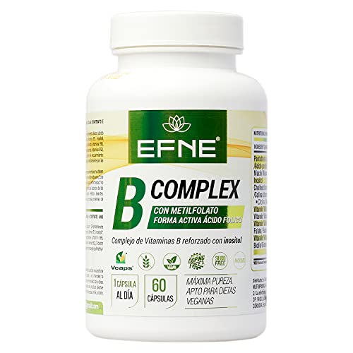 EFNE | Vitamina B - Complex con Metilfolato | Forma Activa Ácido Fólico | 60 Cápsulas vegetales | Alta Potencia | Complejo de Vitaminas B con Calcio e Inotisol |