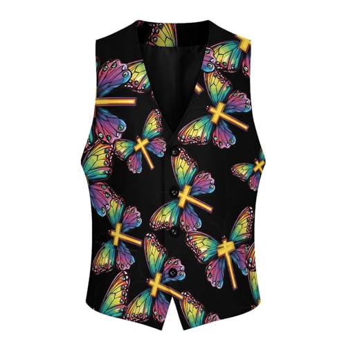 God Butterfly Men's Suit Vests Dress Vest V-Neck Waistcoat Slim Business Formal with Pocket4