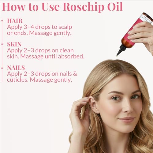 Image of AVD ORGANICS Rosehip Oil for Face 6.7 fl oz - 100% Pure & Natural Cold-Pressed | Rose hip Oil for Face, Skin, Hair, Scalp & Nails | 200 ML