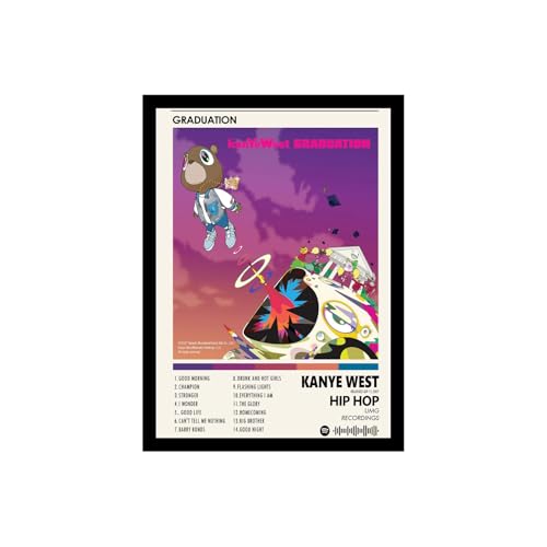 Image of BLINKART KANYE - GRADUATION Wall Photo Frames | Wall Art for Bedroom, Living Room, Studio or Office | Album Cover Print with Spotify Song Link QR Code | Gift for Fans - 8x12 In