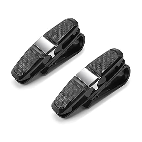 DirkFigge Glasses Holder for Car, Sun Visor Car Glasses Holder with Ticket Cards Clip Universal 180° Rotational Double Ended Glasses Clip Sunglasses Holder Car Organiser (Silver 2 Pieces) Cover