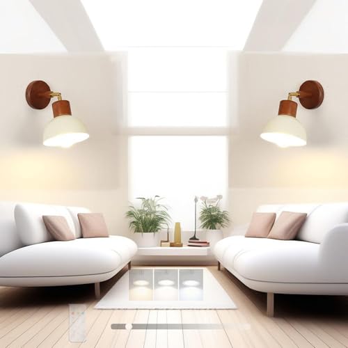 Focos apliques de pared E27 regulables de madera blanca lámpara vintage interior salón 2 piezas 1