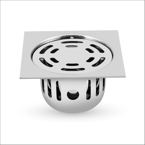 Image of Square Ringo SS Floor Drain Cockroach Trap 304 Grade for Bathroom Gratings Waste Water Drainer Strainer Kitchen Washbasin Sink Bathtub, Laundry & Toilet (Square Ringo 4x4 INCH Silver)