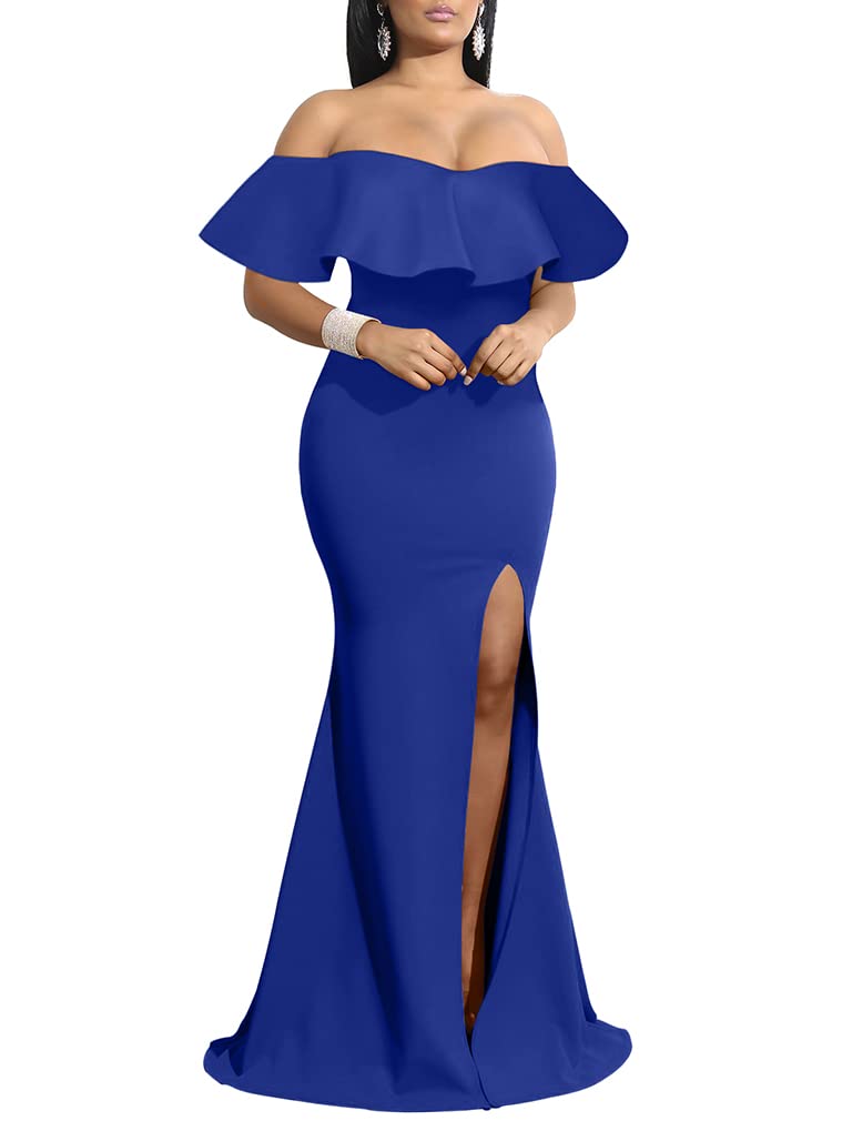 YMDUCH Women's Off Shoulder High Split Long Formal Party Dress Evening