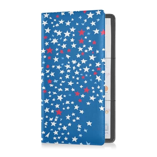 GuoChe Leather Car Registration & Insurance Card Holder Men Women Truck Accessories for Essential Document, Driver License, Cards Blue Flag Stars Patriotic2