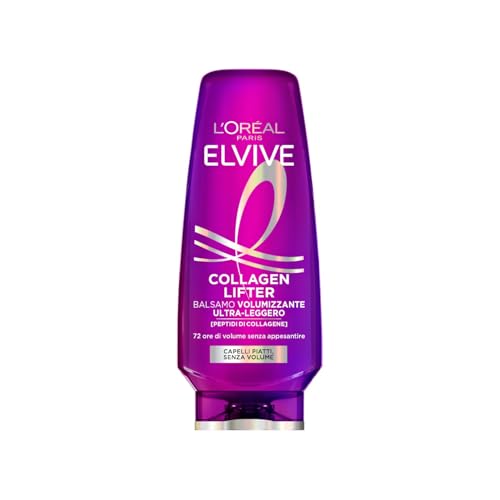 L'Oréal Paris Elvive Balsamo Volumizzante Ultra-Leggero, Per Capelli Piatti e Senza Volume, Volume Duraturo Fino a 72H, Con Peptidi di Collagene e Fibre Volumizzanti, Collagen Lifter, 250 ml
