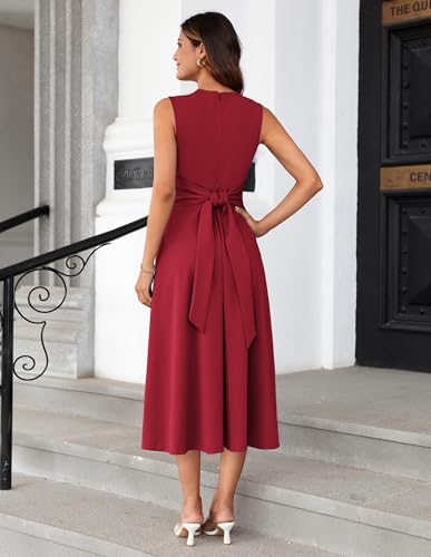 Image of GRACE KARIN Women 2026 Work Dress Sleeveless Tie Waist Elegant Party Cocktail A Line Flowy Midi Dresses with Pockets