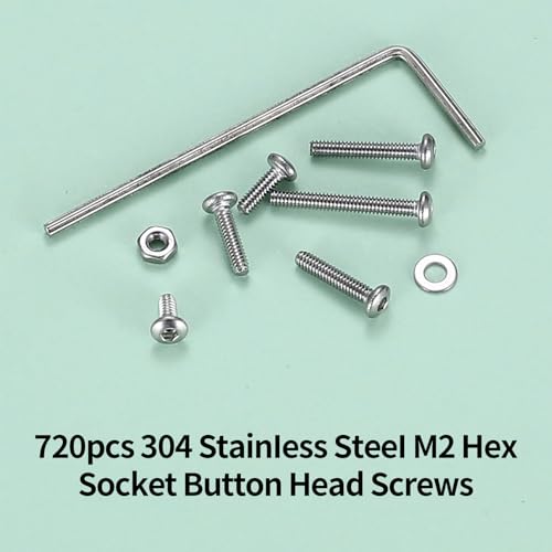 720 Pcs M2 Bolts Set, M2 Nuts and Bolts Set, Hex Socket Button Head Cap Screws and Nuts with Washers - Image 3